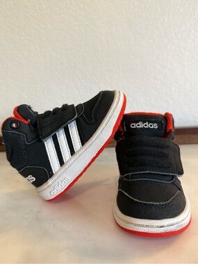 adidas Kids Black, White & Red High-Top Sneakers